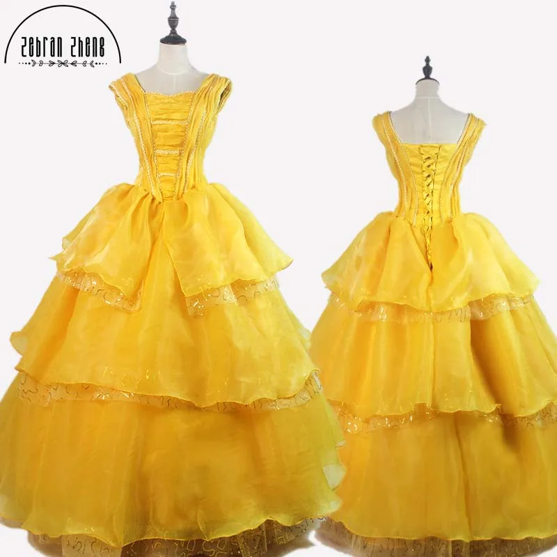 Belle Prinses Geel Cosplay Kostuum Mode Jurk Voor Volwassenen Vrouwen Meisjes Halloween Feest