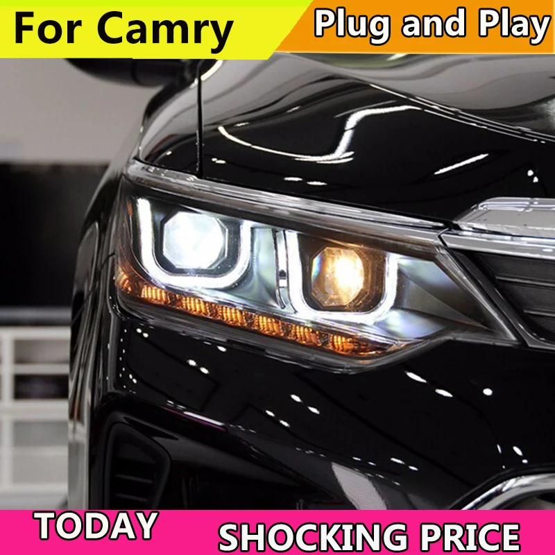 Car Styling Car Styling For Toyota Camry Headlights 2015-2017 New Camry V55 LED Headlight LED drl Lens Double Beam H7 HID Xenon