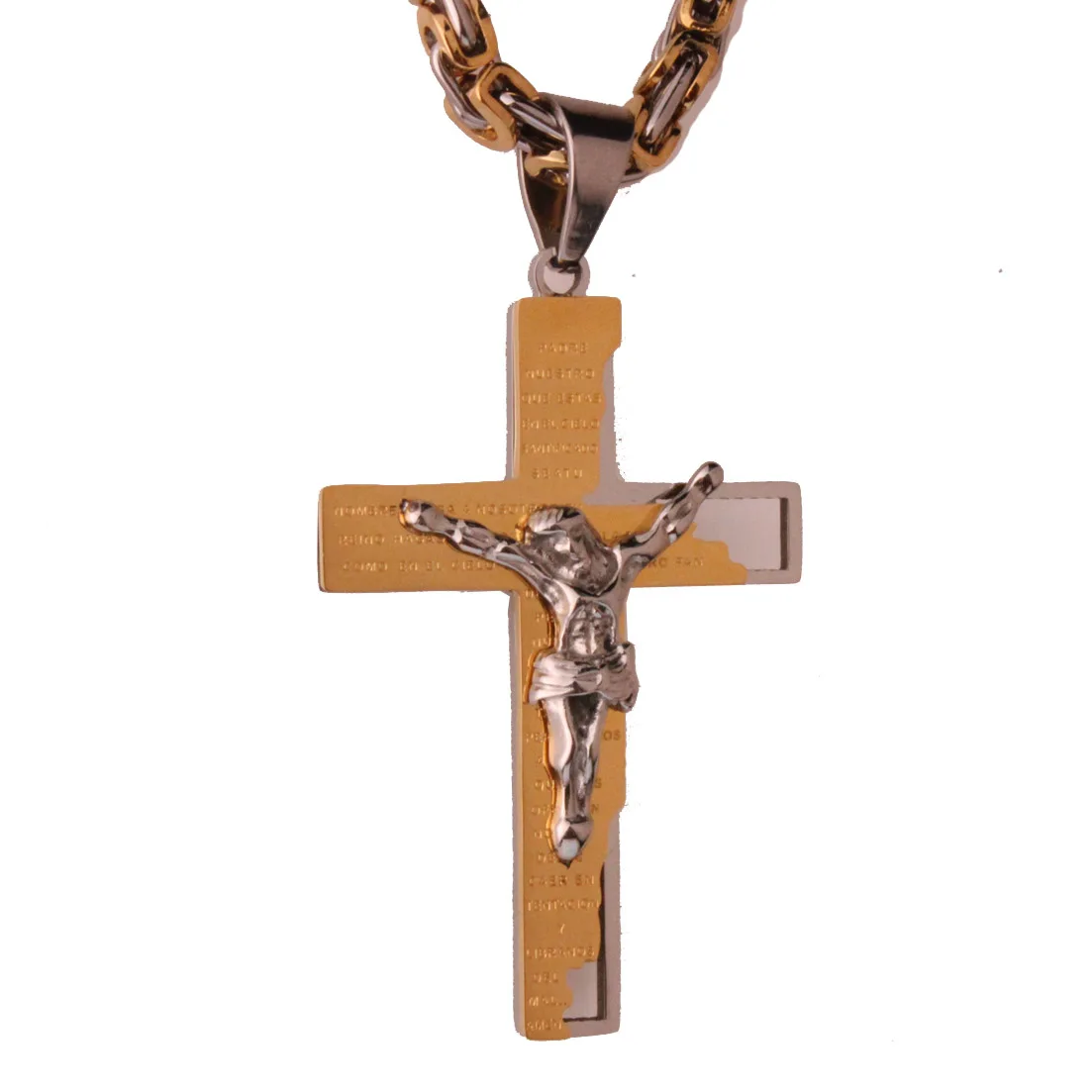 Men\'s Stainless Steel Jesus Christ Holy Crucifix Cross Pendants Necklaces 6mm Gold Byzantine Chain Necklaces Boys Gifts Jewelry