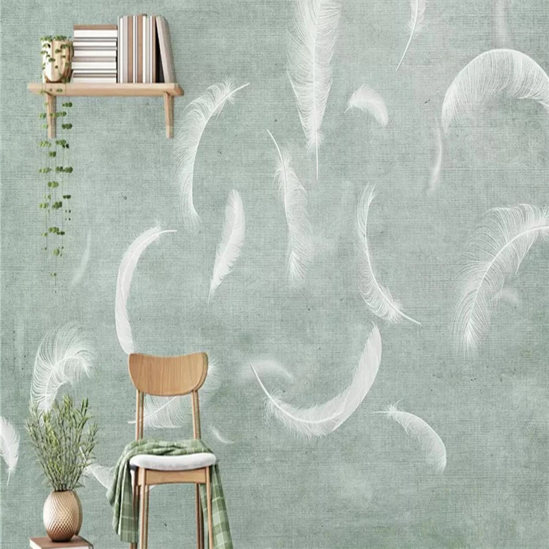 Decorative wallpaper Modern simple style white feather background wall