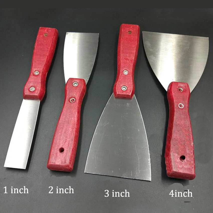 

1 "2 "3 "4 " 5 " 6 " Thickened Stainless Steel Putty Knife Decoration Tools Solid Wood Handle Scraper Polished Mirror Scraper