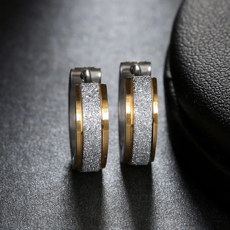 Women Anti-allergic Stainless Steel Buckle Earrings Tide Single/Double Color Stainless Steel Earring Punk Unisex Fashion Jewelry