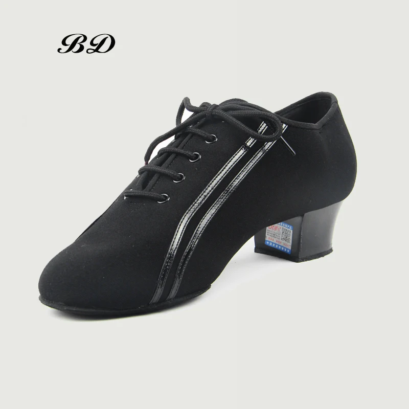 Sneake sepatu dansa Latin pria, sepatu Ballroom Modern JAZZ Slip-UP hitam kain Oxford hak persegi 4.5 CM sepatu dewasa dan anak laki-laki