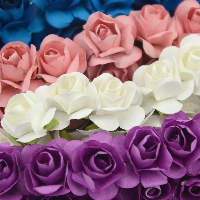 144 Teile/los 1,5 cm Mini Papier Rose Künstliche Blumen Hände Für Hochzeit Dekoration Scrapbooking Kleine Gefälschte Blumenstrauß – Detail 6