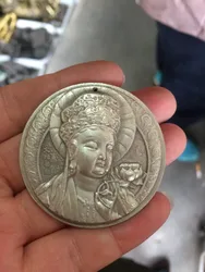 China Handwork miao silver carving Guanyin bodhisattva Kwan-yin Buddha pendant necklace metal handicraft