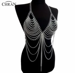 Chran New Fashion Beach Chain Necklaces Alloy Chain Bra Long Necklaces & Pendants For Women Sexy Statement Body Jewelry BC0395