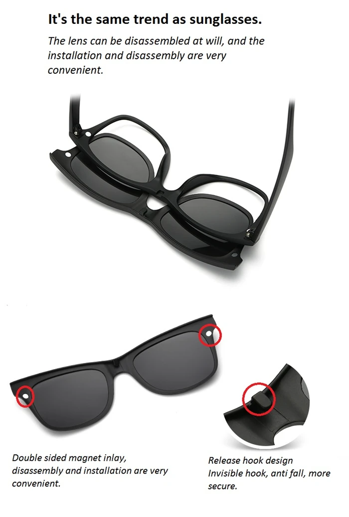 GSBJXZ Modische Myopie-Clip-Sonnenbrille für Herren und Damen mit 5 Clip-on-Sonnenbrillen, polarisierte Brillen, 0–0,5–0,75 bis –4,0 – Detail 5