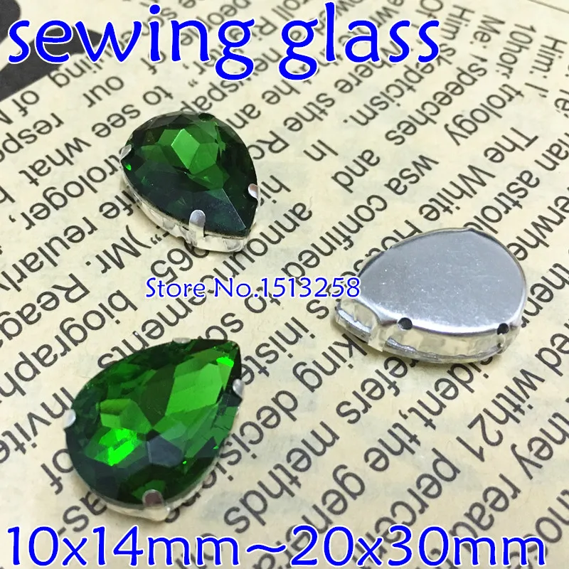 Grass Green Color Sew On Crystal Teardrop Fancy Stone With Claw Setting 10x14mm,13x18mm,18x25mm,20x30mm For Jewelry Making