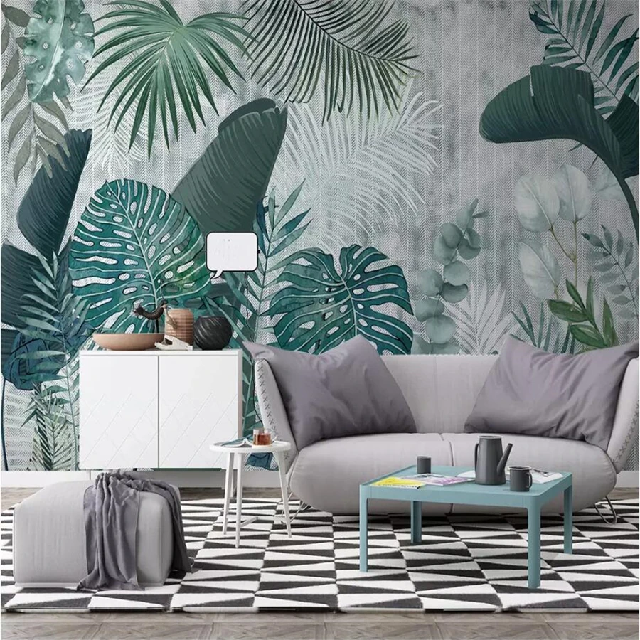 

wellyu Custom wallpaper 3d murals Nordic hand drawn tropical flamingo plant leaves modern minimalist TV background wall paper