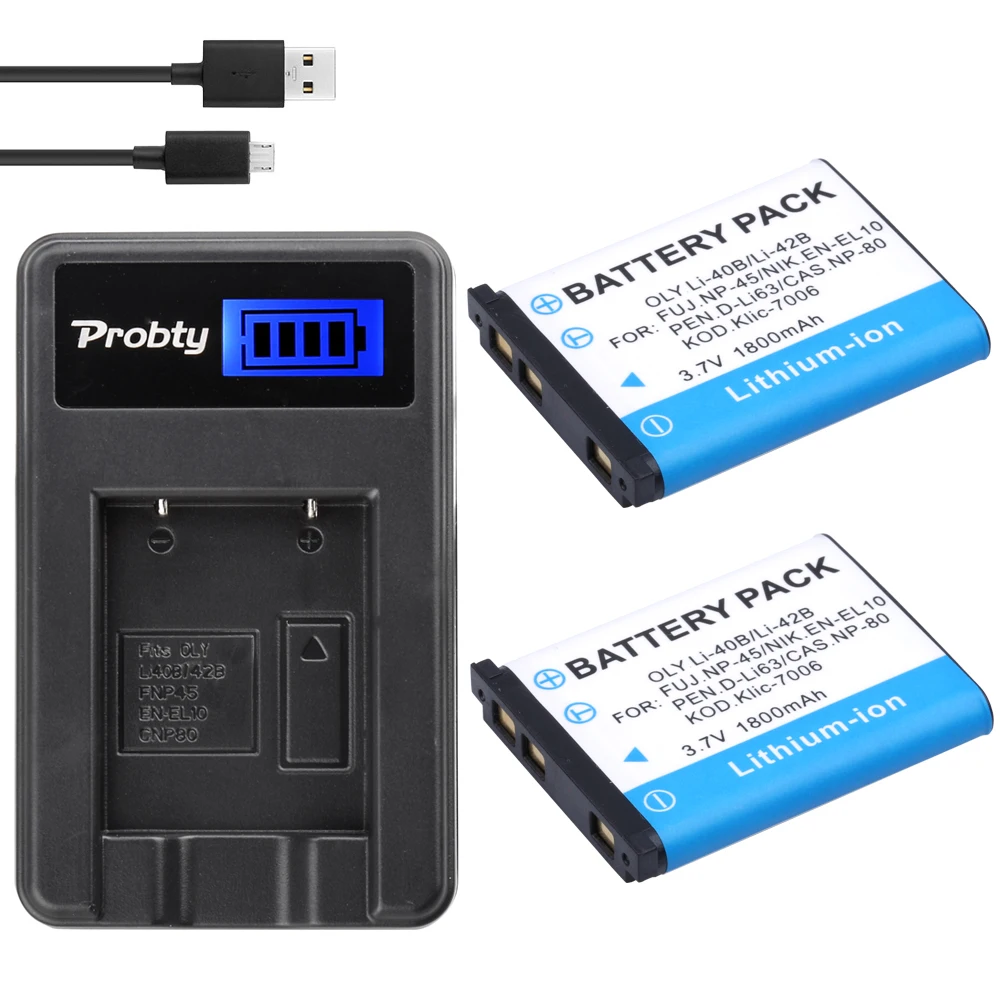Probty 2Pcs Li-42B Li-40B Li 42B Pil + USB LCD Şarj Cihazı: Olympus U700, Nikon EN-EL10 İçin Güvenilir ve Uzun Ömürlü Çözüm