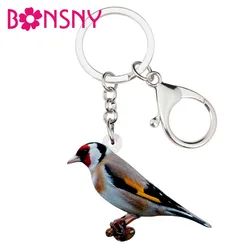 Bonsny Acrylic European Goldfinch Bird Key Chains Keychains Ring Fashion Animal Jewelry For Women Girl Car Bag Purse Charms Gift