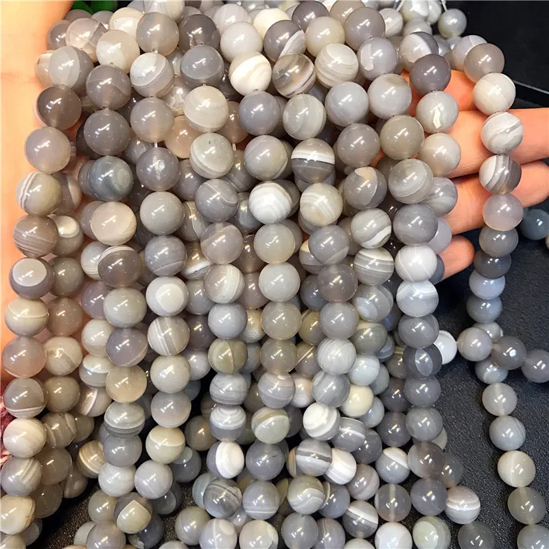 6-12mm Natural Round Gray Agate Banded Agate Stripe Onyx Beads For Jewelry Making Beads 15\'\' Needlework DIY Beads Trinket