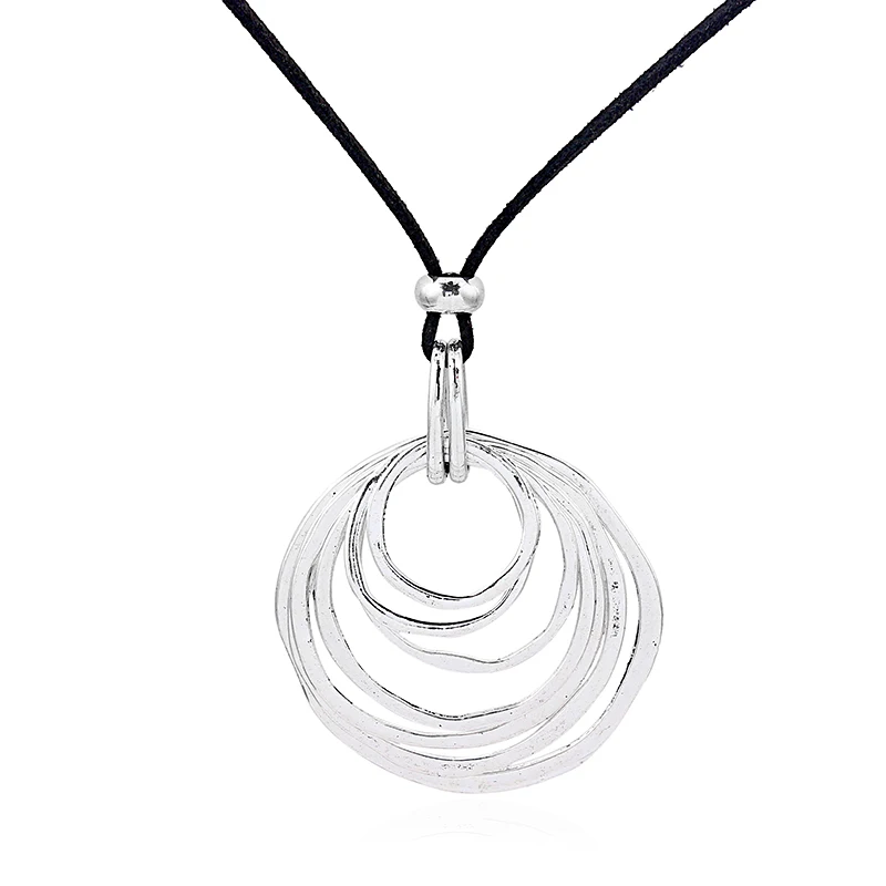 1pcs  Large Largenlook Multi-Circle Moveable Charms Pendant Long Faux Suede Leather Rope Chain Necklace Jewelry