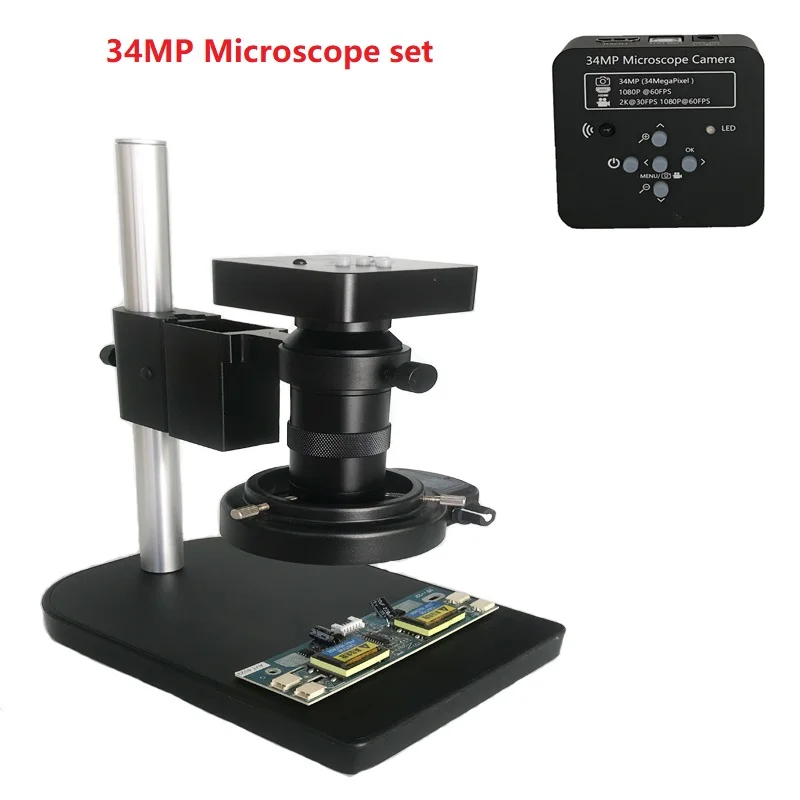 

130X C-Mount lens 34MP 1080P 60FPS HDMI USB Industrial Electronic Microscope Camera led lights stand For Phone CPU PCB Repairing