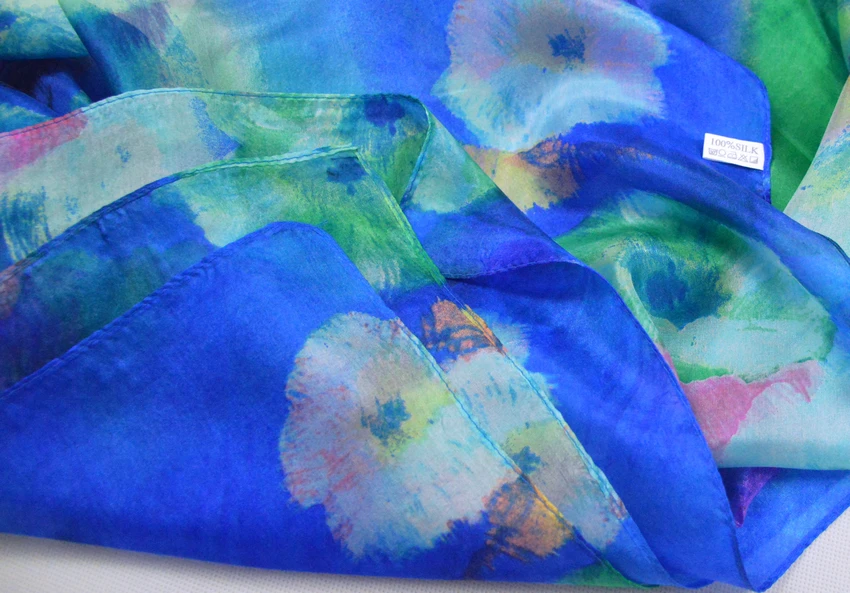 100% Silk Long Scarf Shawl Printed Hot Sale Women Pure Silk Scarves Wraps Female Plus Size Spring Autumn Silk Cape 180*110cm