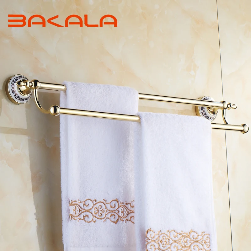 

BAKALA Free Shipping Wholesale And Retail Wall Mounted Gold-plate Towel Bars Bathroom Golden Dual Poles Towel Rod BR-5510