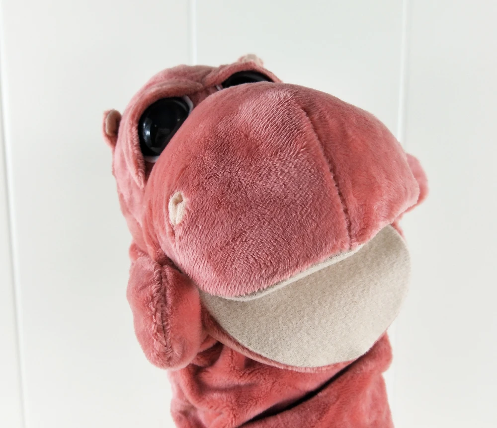 Peluche con burattino a mano per bambini a bocca grande con ippopotamo rosso