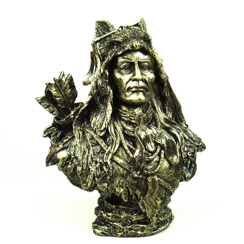 Antique Indian Hunter Bust Sculpture Abstract Polyresin Tribe Chief Statue Gift Craft Ornament for Home Decor Art Collectible