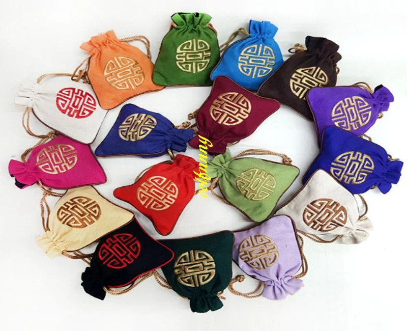 

500pcs/lot 11x14cm Chinese style Cotton burlap Drawstring Pouch Jewelry Packing Bags Wedding Christmas Festival Gift Bag