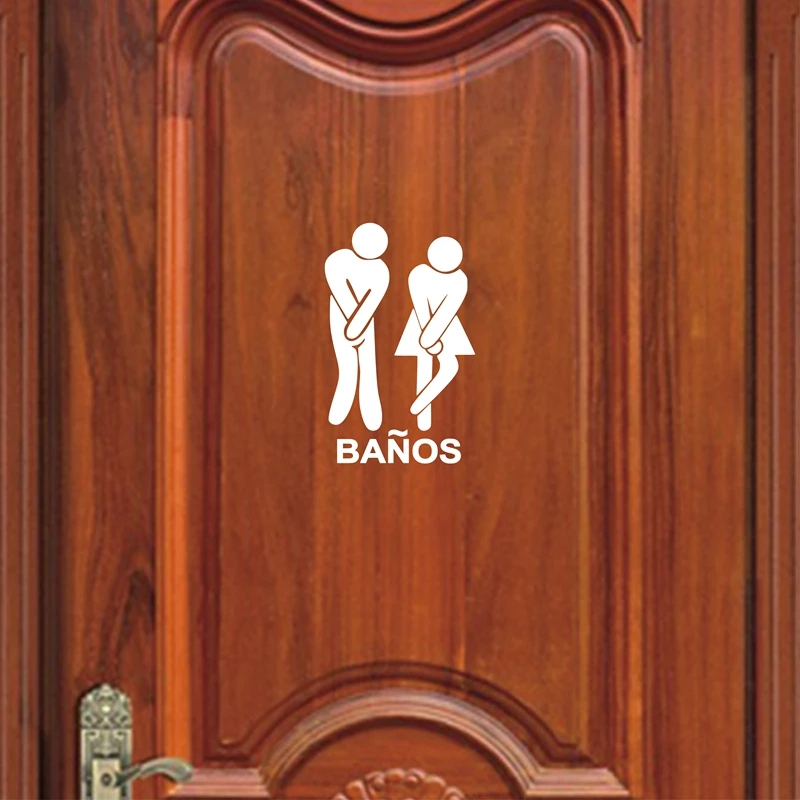 Spanish Version Funny Bathroom Toilet Stickers , Banos Sign Vinyl Decal Sticker For Spanish Toilet Door Decor