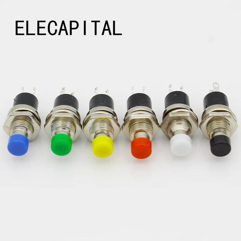 

10Pcs 7mm Thread Multicolor 2 Pins Momentary Push Button Switch