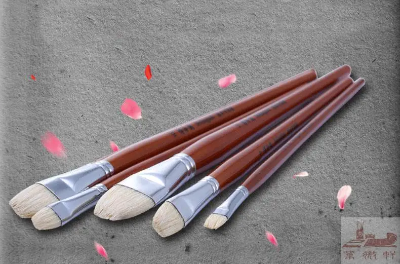 6Pcs/set High Quality pig bristle Wooden Handle water color brush Acrylic Paints Oil Paint Brush Artist Set Drawing Art Supplies