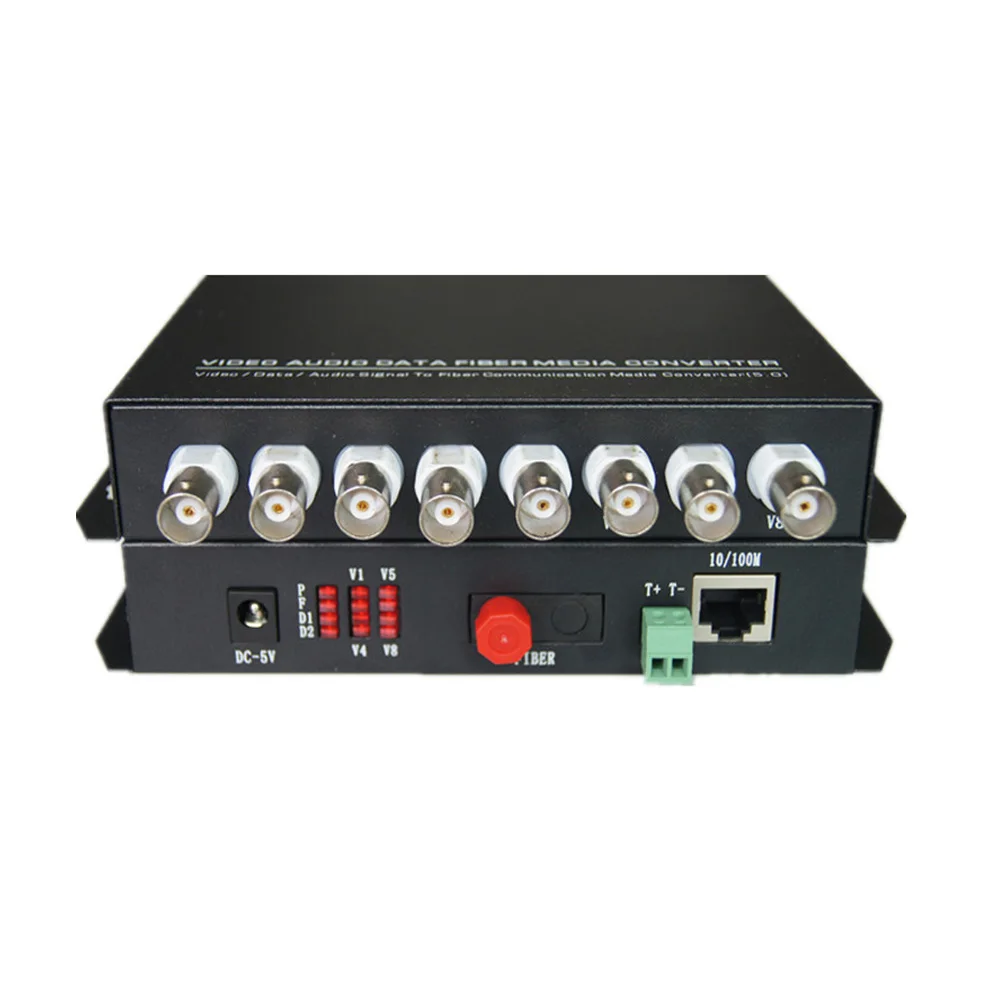 Multifunction Fiber optic media converters 8CH Video and 10/100M Ethernet RJ45 and RS485 Data - FC Singlemode 20Km for CCTV