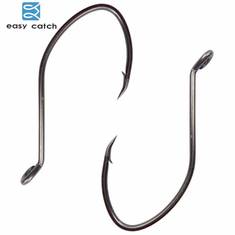 Easy Catch 200pcs 8832 High Carbon Steel Fishing Hooks Black Offset Wide Gap Catfish Bait Fishhooks Size 10#- 8/0