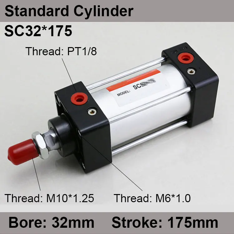 

SC32*175 SC Series Standard Air Cylinders Valve 32mm Bore 175mm Stroke SC32-175 Single Rod Double Acting Pneumatic Cylinder