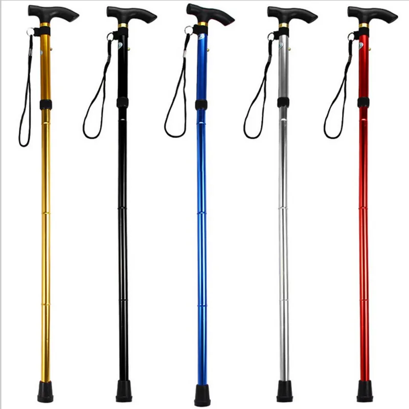 T-handle walking stick telescopic baton Hiking trekking poles Aluminum Alloy Metal Folding Cane crutches Non Slip Rubber canes