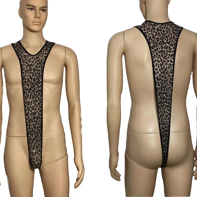 Tanga com suspensório estampa de leopardo, masculino sexy, roupa íntima, maiô, malha, lingerie gay, traje de luta