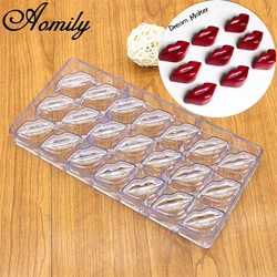 Aomily 3D Lips Shape Plastic Chocolate Cake Mold Polycarbonate Pudding Jelly Candy Ice Mould Homemade Dessert DIY Kitchen Baking