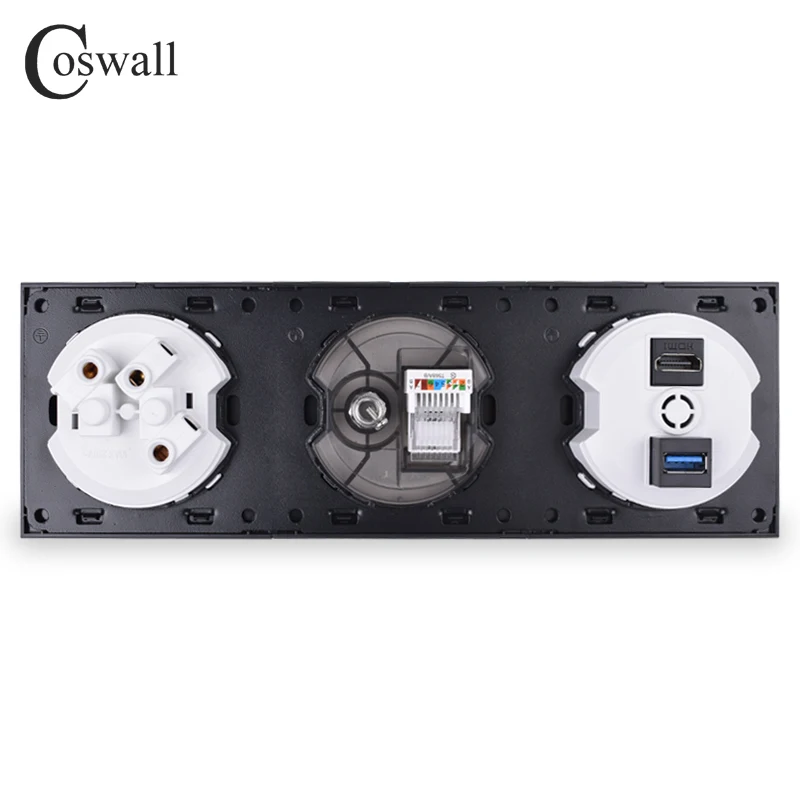 Coswall All Aluminum Wall Panel EU Socket + Female TV Jack / CAT5E RJ45 Internet Outlet + HDMI-compatible 2.0 / USB 3.0 Port