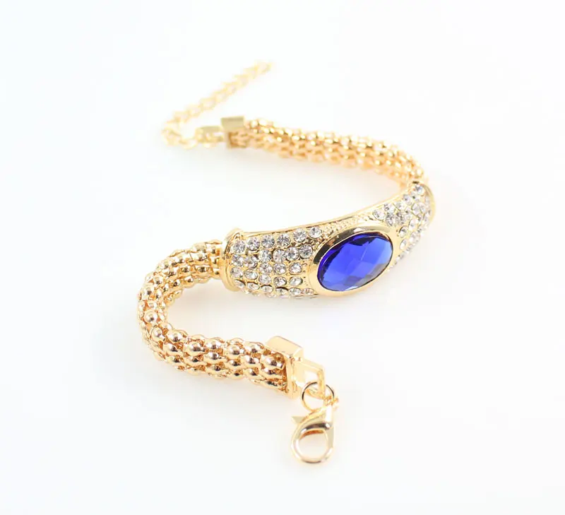 Wedding African Beads Jewelry Set Crystal Costume Gold color Rhinestone Statement Chunky Necklace Earring Ring Jewelry Set