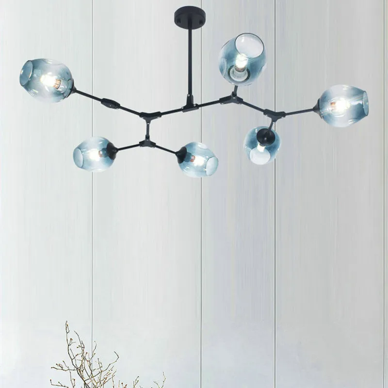 Kitchen Modern Pendant Light Gradual Blue Glass Lamp Bedroom Black Pendant Lighting Bar Large Lights Ceiling Lamp Free Bulbs