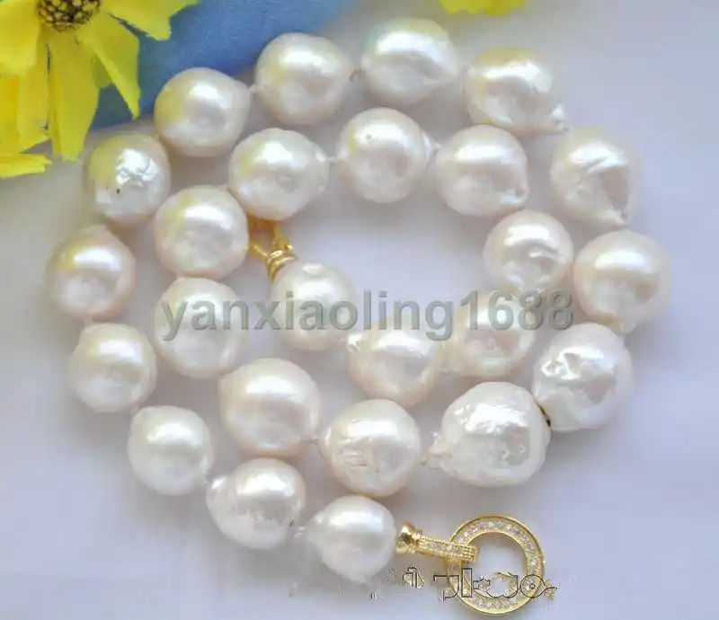 

Rare 12-14mm WHITE reborn keshi baroque PEARL NECKLACE 18inch