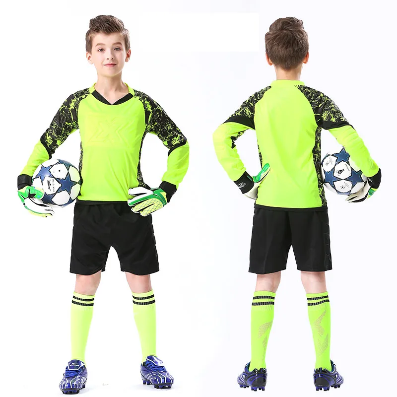 Child Soccer Goalkeeper Jersey Set Sponge Protector Customized Goalkeeper Uniform Suit Shorts Thicken Sponge Protector Doorkeepe