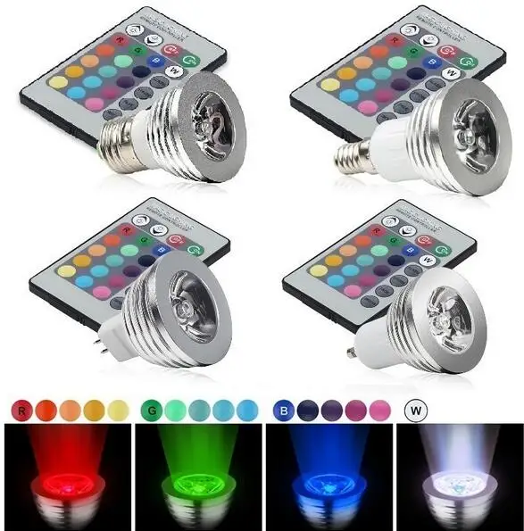 

Promotion Sales E27 GU10 MR16 E14 4W LED Bulb RGB Spotlight 16 Color Changing Light lamp + IR Remote Control+3 year warranty