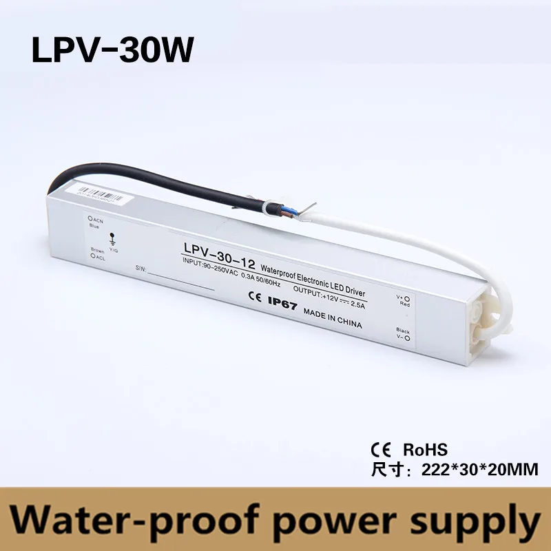 LPV-30-24V constant voltage Waterproof  power supply  led driver 30W output DC 24V 1.2A IP67