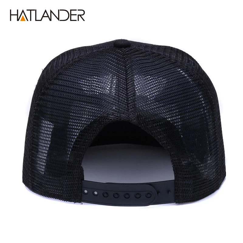 [HATLANDER]Original black baseball caps for boys girls summer sun hats embroidery lion mesh snapbacks hip hop bone trucker hat