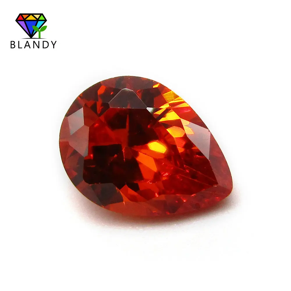 Free Shipping Teardrop Shape Red Cubic Zirconia 2x3~13x18mm 5A Quality Pear Cut Orange CZ Stone Synthetic Gems For Jewelry