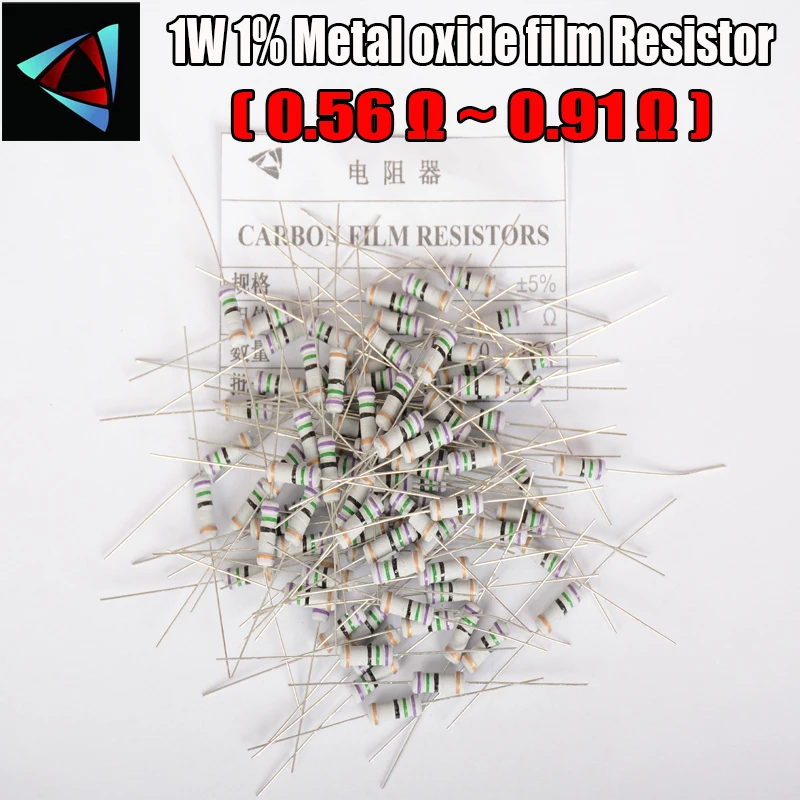 20pcs 5% 1W Metal oxide film Resistor 0.56 0.62 0.68 0.75 0.82 0.91 ohm Carbon Film Resistor