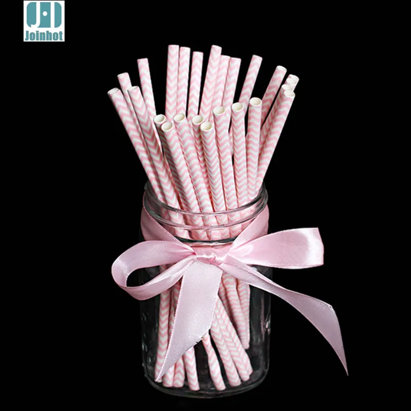 25pcs/lot Beautiful Pink Wave Chevron Striped Paper Drinking Straws Drinking Tubes Party Supplies