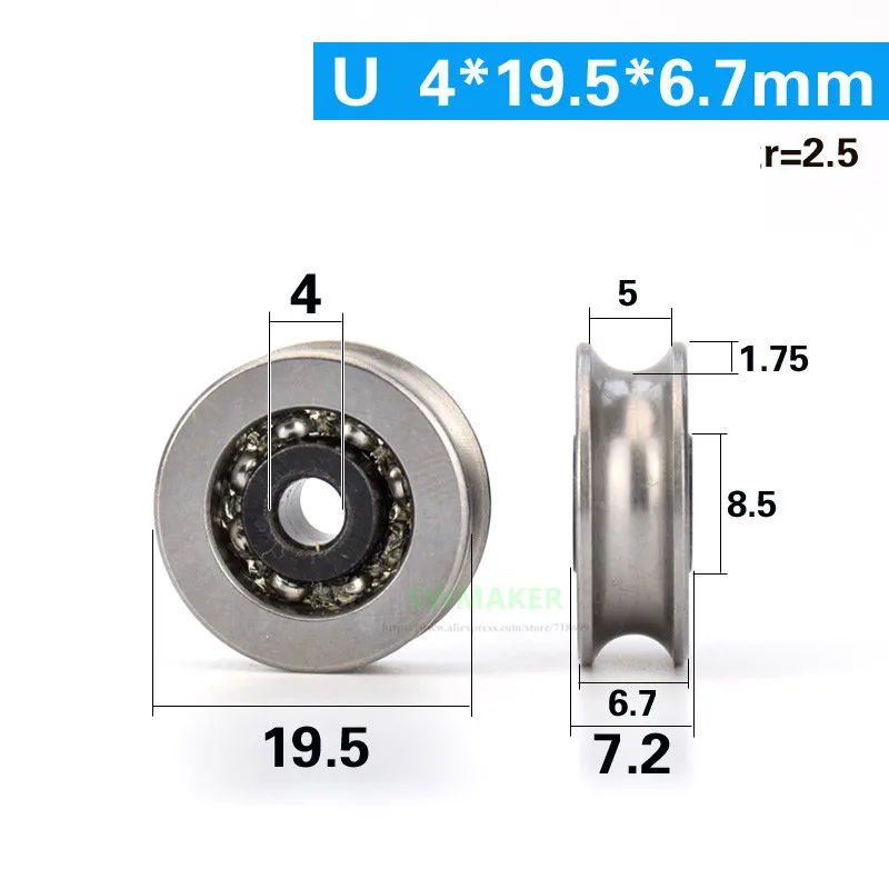 1pcs 4*19.5*6.7mm U grooved bearing pulley, 440C stainless steel, rust proof lifting wheel, grooved wheel, metal wire