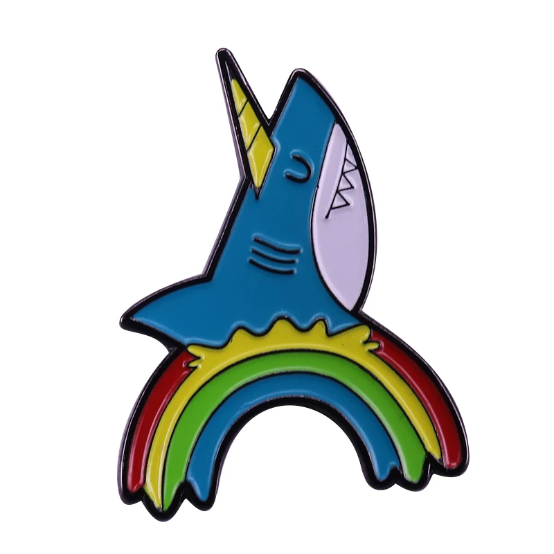 Majestic unicorn shark brooch cute rainbow badge children's party favour pin