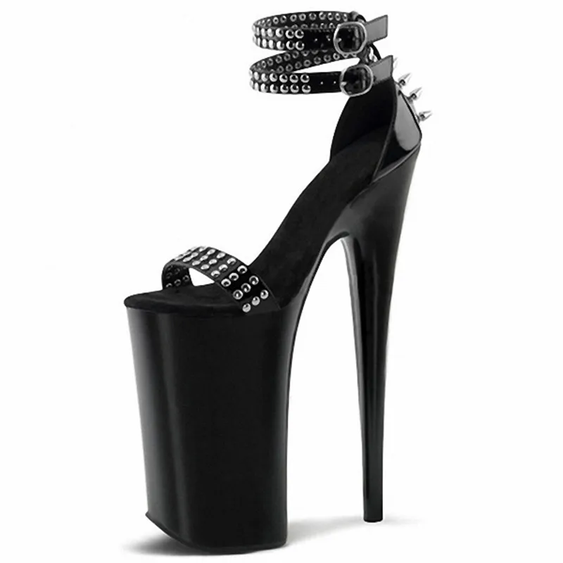 Handsome rivets and sandals, 20 cm ultra high heels fine nightclubs shoes with waterproof Leather Sandals