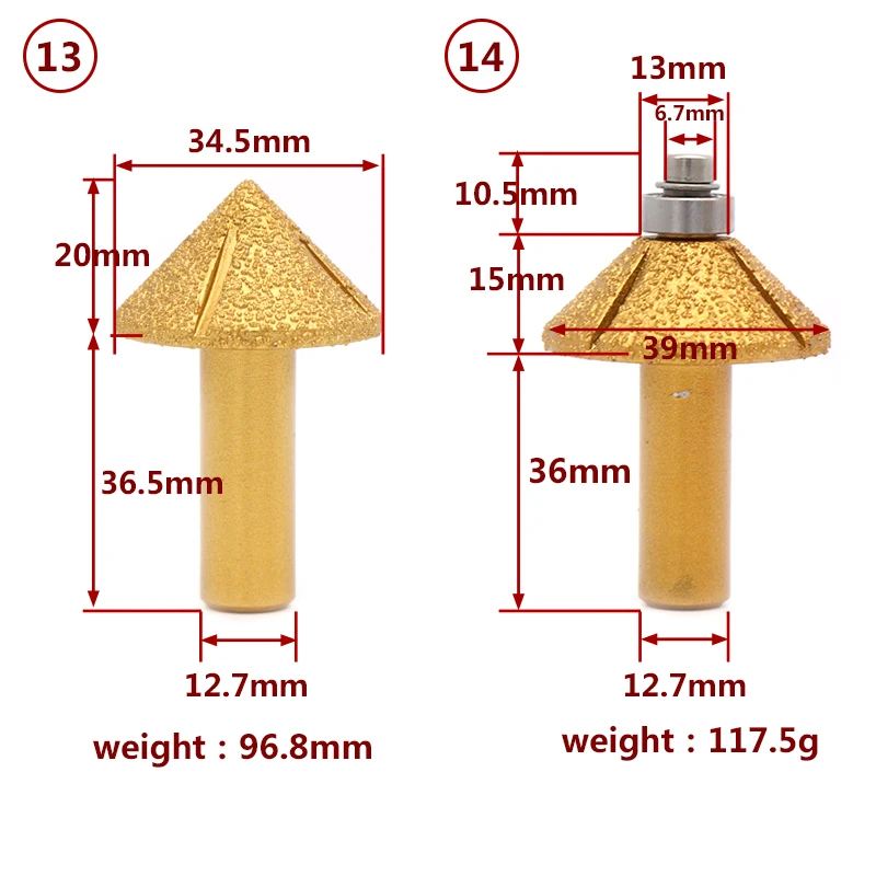 1 stücke 1/2 "Schaft Vakuum Gelötete Diamant Router Bits für Granit Marmor Router Cutter Profiling Schneiden Stein Rand gravur Werkzeuge – Detail 7