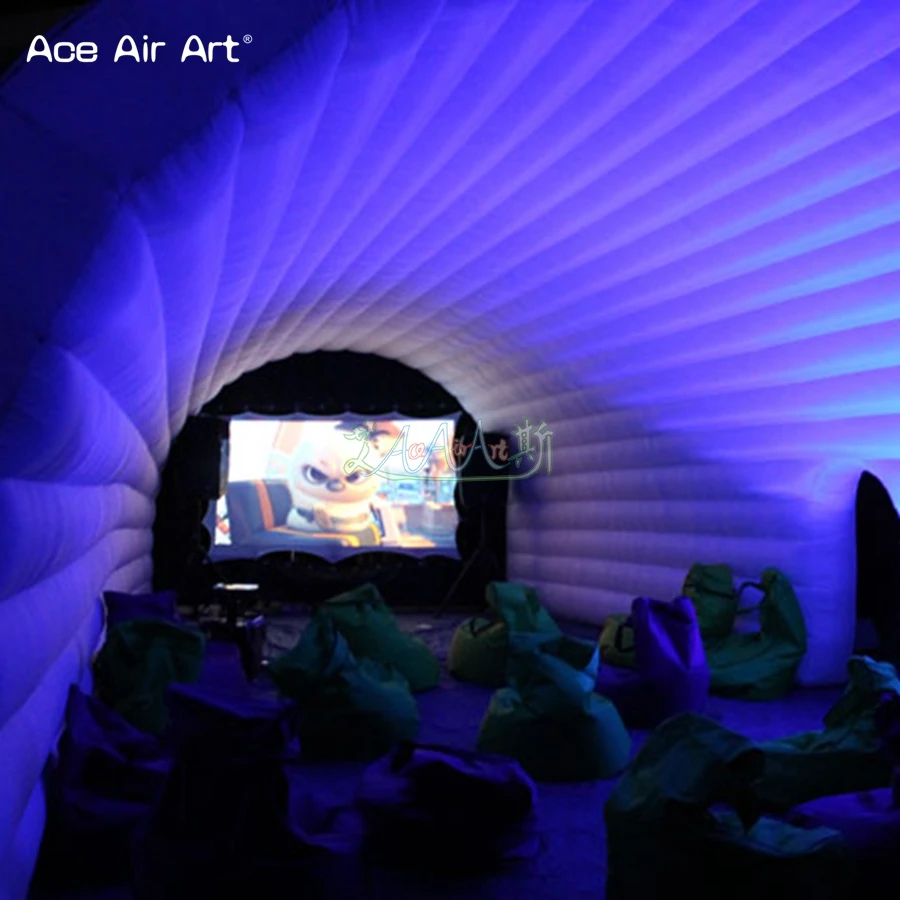 2021 gigante ao ar livre confortável personalizado filme túnel tenda inflável cinema igloo, cinema móvel teatro cúpula casa para venda