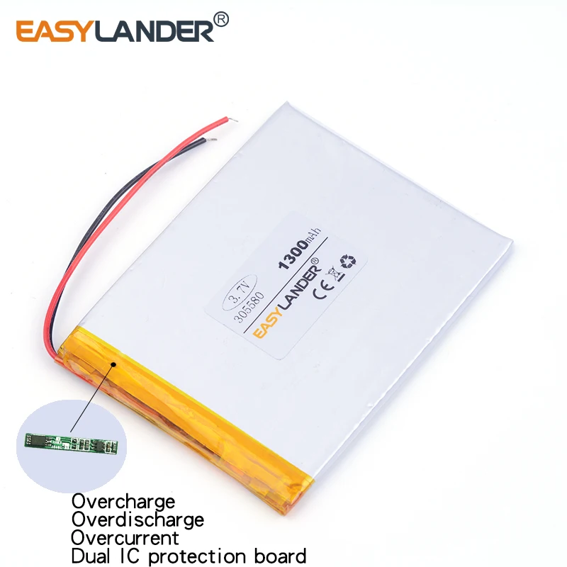 3.7 فولت 305580   بطارية ليثيوم أيون بوليمر قابلة لإعادة الشحن 1300 مللي أمبير في الساعة لأجهزة الكمبيوتر اللوحية MP4 PSP GPS المساعد الشخصي الرقمي