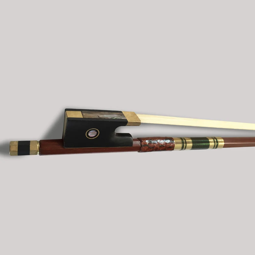 Factory Store 4/4 Violin Bow Ebony Frog Colored Shell Snakeskin Wrapped Straight Brazilwood Fiddle Violino Bow